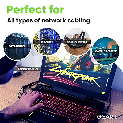 GearIT Cat 6 Ethernet Cable Pack - 100-Pack 1 ft Cat6 Ethernet Patch Cables | RJ45 Network Patch Cable, 10 Gbps Snagless Gold-Plated Connectors - Ethernet Cable Cat 6 for PC, TV, Router - Black