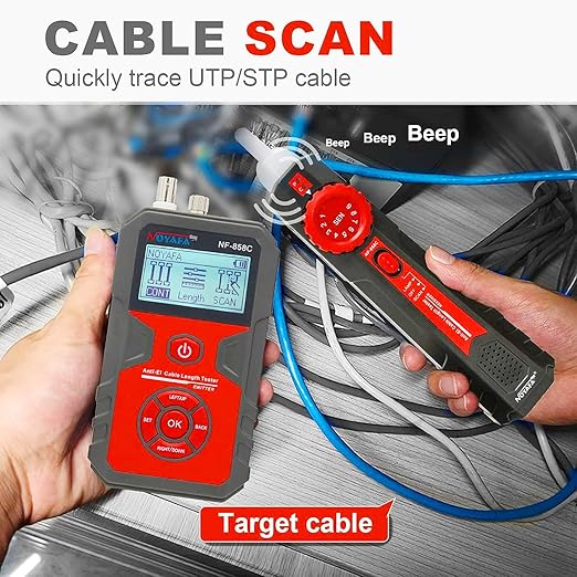 NOYAFA NF-858C Network Cable Tester Multifunctional with VFL Function,RJ11 RJ45 BNC,POE Voltage Testing Trace Cable Line Locator for Telephone/Ethernet/LAN Coax Cable Rechargeable Anti-Interference