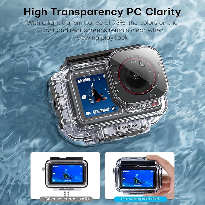 REYGEAK Waterproof Case for DJI Osmo Action 5Pro/4/3,164FT/50M Underwater Protective Housing Dive Kit,Diving Housing Cover Shell with Magnetic Quick Release Interface.