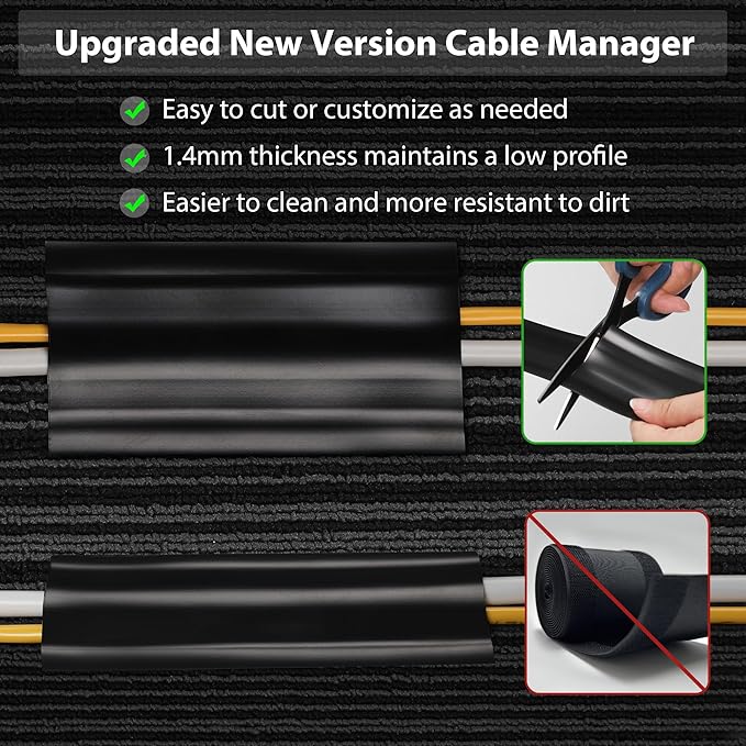 8.2ft Cord Cover Floor, Soft PVC Cord Covers for Wires on Floor, Self-Adhesive Cord Hider, Cable Management Wire Protector for Commercial Office Carpet/Floors/Wall White