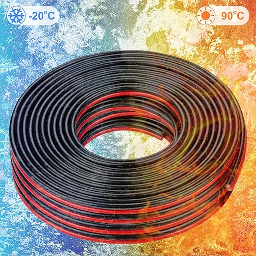 12AWG Tinned Copper Electrical Wire - 50FT, 2 Conductor Parallel, Black, PVC Insulated, Solar Panel, LED, Automotive, RV, Inverter Compatible