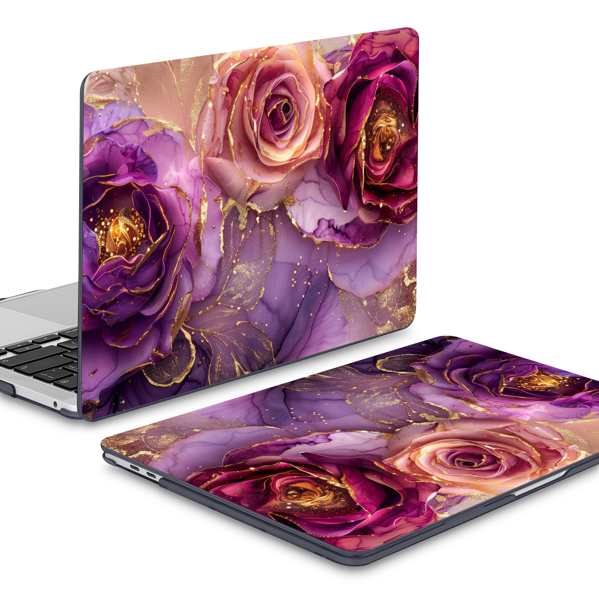 Mektron for MacBook Pro 13-inch Case 2022 2021 2020 Release A2338 M2 M1 A2289 A2251, Printed Plastic Hard Shell Cover for New MacBook Pro 13.3-inch Touch Bar Fits Touch ID，Marble Flowers