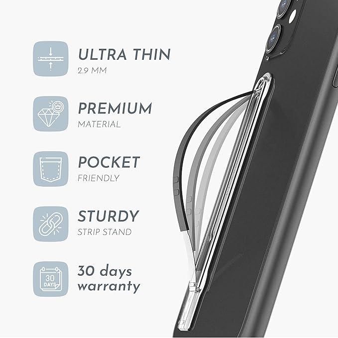 SleekGrip Premium: Swappable Phone Stand & Phone Grip - Ultra Thin Convertible Grip Holder Fits Most iPhone and Android Cases, Phone Strap Compatible with Wireless Chargers and Car Mounts