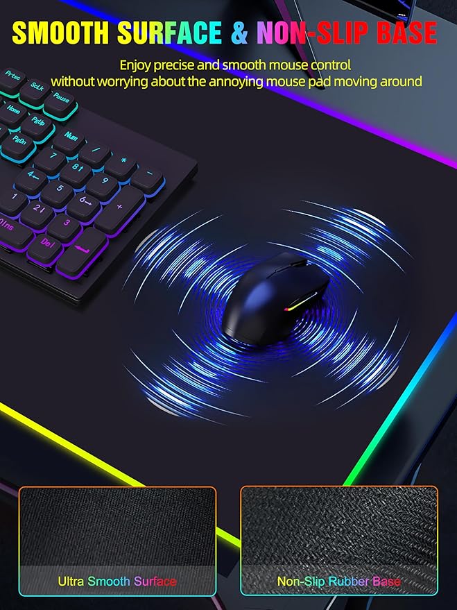 TopMade Wireless Charging RGB Mouse Pad, Waterproof Gaming Desk Pad with 4 Light Modes & 11 RGB Colors, Ultra-Smooth Surface, Non-Slip Base, 31.5"x15.75" XXL Large Desk Mat for MacBook, PC, Laptop