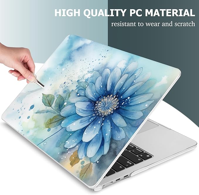 Mektron for 2025 M4 MacBook Air 13.6 Inch A3240 Case Fits 2023 A2681 M2 2024 A3113 M3 Chip with Liquid Retina Display, Printed Plastic Hard Shell Cover for MacBook Air 13.6", Watercolor Blue Flower