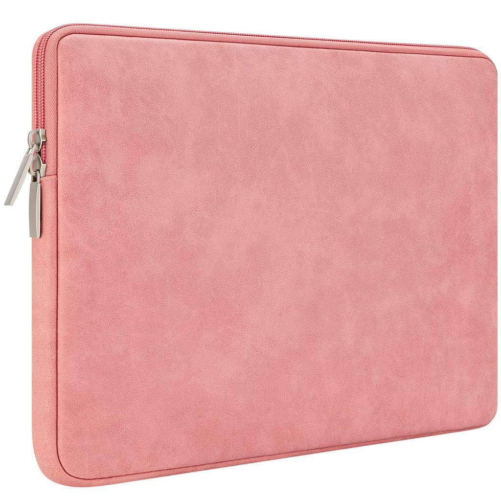 RAINYEAR 14 Inch Laptop Sleeve PU Suede Leather Case Padded Cover, Coral