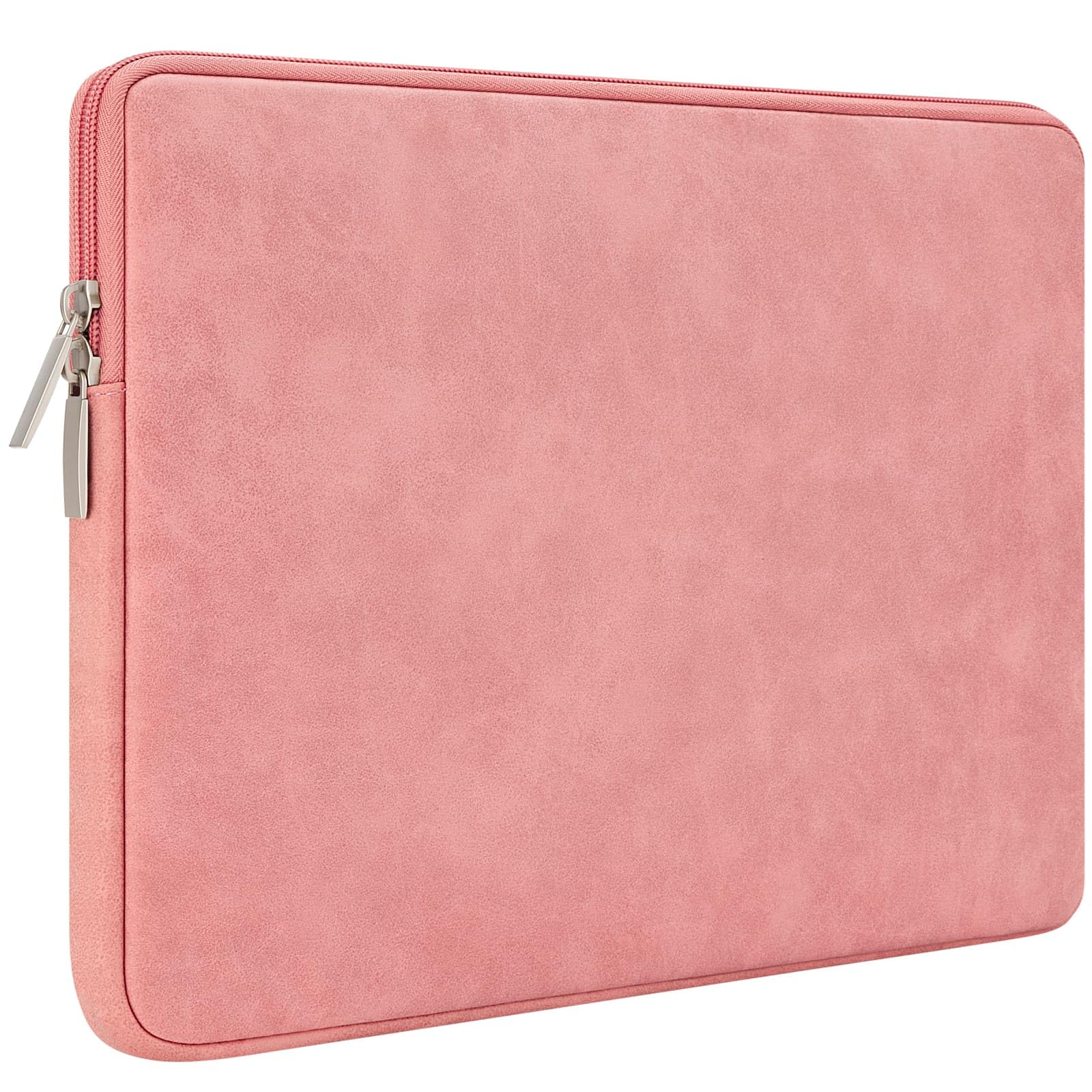 RAINYEAR 14 Inch Laptop Sleeve PU Suede Leather Case Padded Cover, Coral