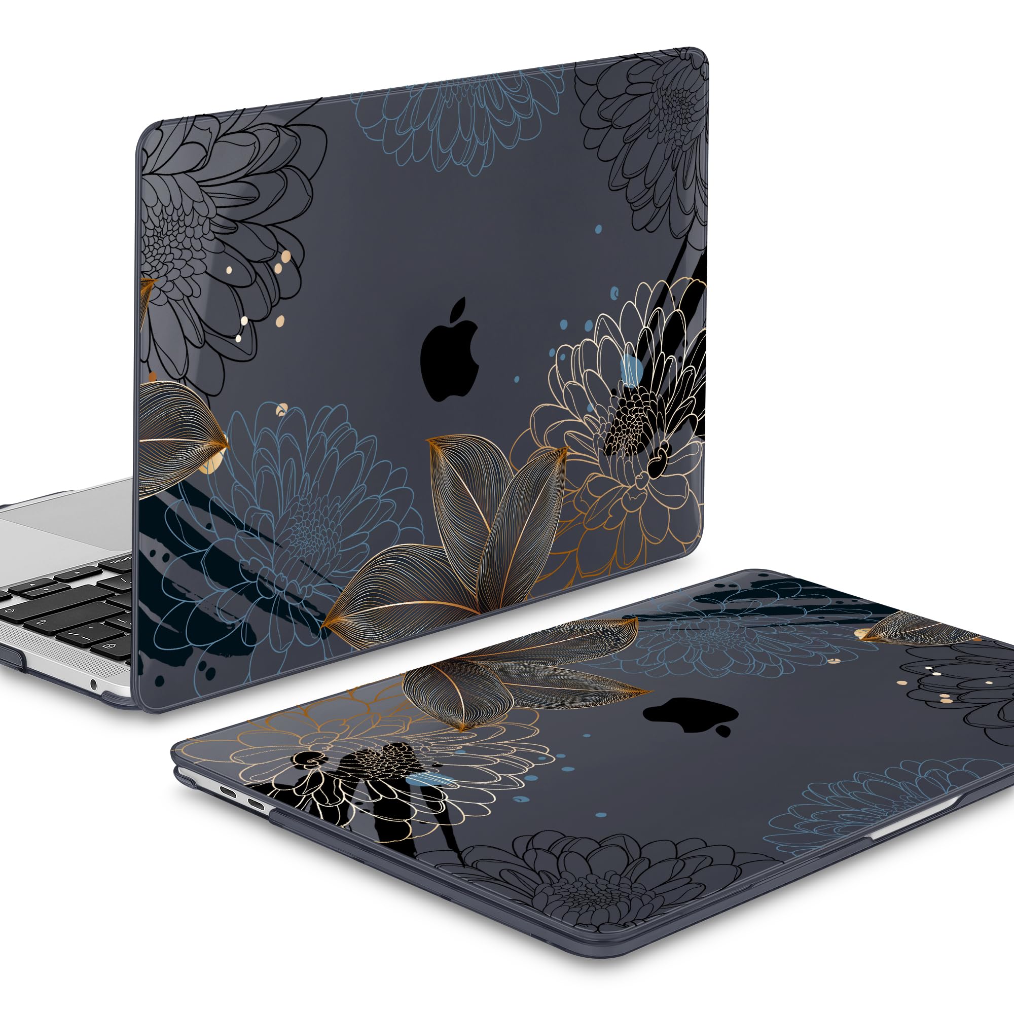 Mektron for MacBook Air 13 Case A1466/A1369 (2010-2017 Release), Snap-on Plastic Hard Shell Cover for MacBook Air 13.3 inch with Keyboard Cover, Line Chrysanthemums