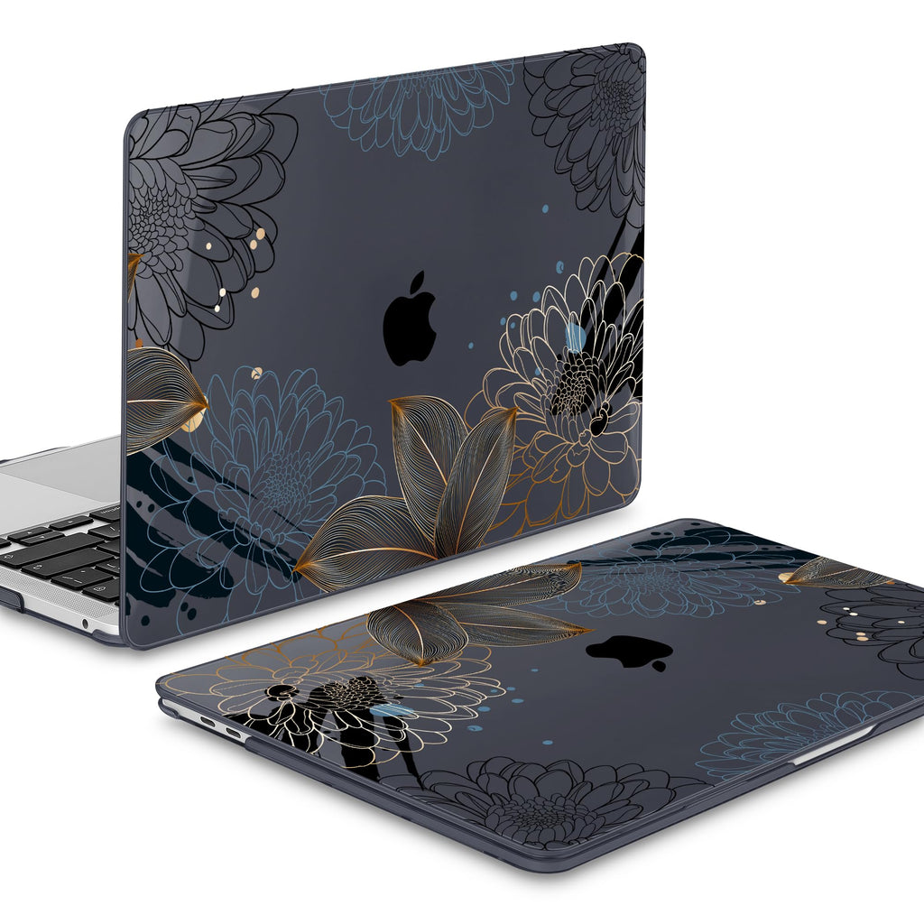 Mektron for MacBook Air 13 Case A1466/A1369 (2010-2017 Release), Snap-on Plastic Hard Shell Cover for MacBook Air 13.3 inch with Keyboard Cover, Line Chrysanthemums