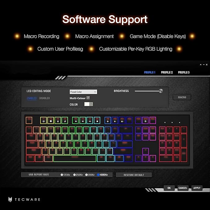 TECWARE Phantom+ Elite 87 Key RGB Mechanical Gaming Keyboard, LED Backlit, Universal Hot-Swap, Wired and Wireless, 3 Mode Connectivity, Thocky Sounding, Black Elite Wraith Brown