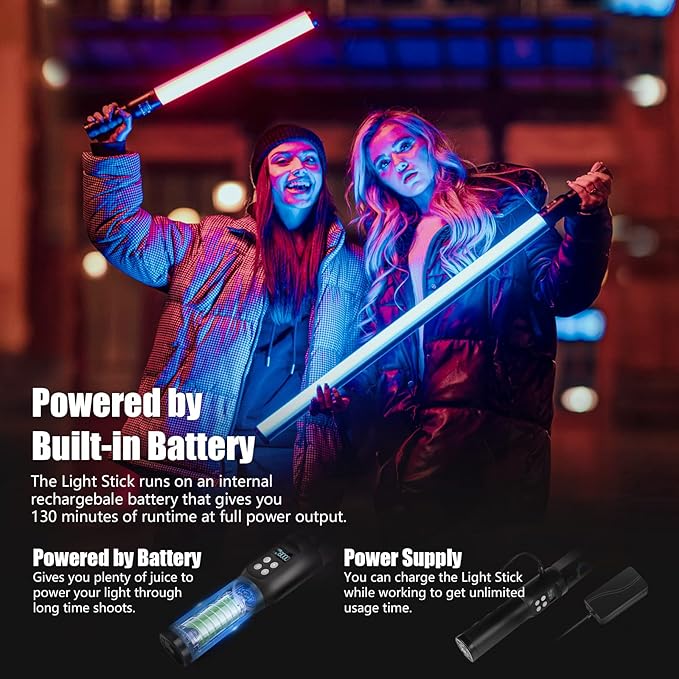Mettlelite LS400C RGB LED Light Stick Full Color Continuous Output Video Light 2 ft with APP Control 2800K-8000K CRI96 TLCI97 RGB CCT HSI 10 Customizable Light Effects Built in Rechargeable Battery