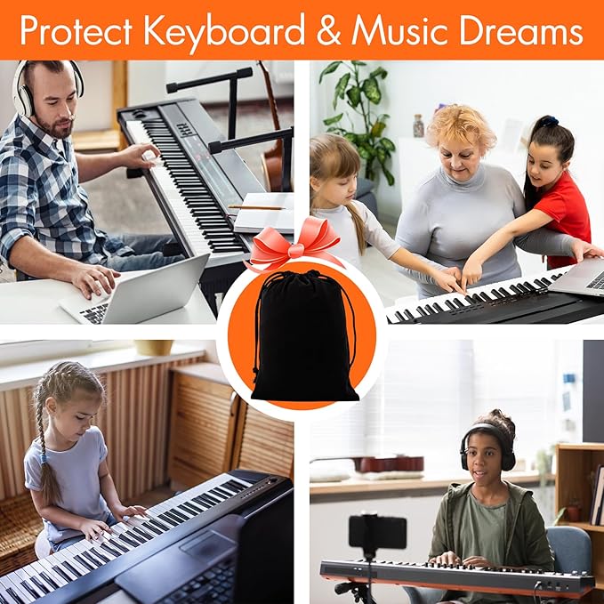 76 Keys Piano Keyboard Cover, Stretchy Music Dirt Proof Electronic Keyboard Cover With Durable Elastic & Cord Lock Must Have Piano Accessories, Black