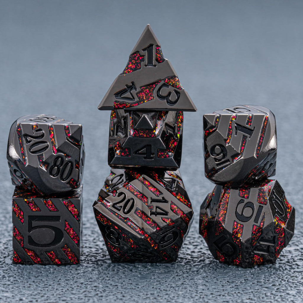 Maywin Decorative Inlay Metal Dice Set 7pcs, Heavy Metal RPG Dice for DND Players and Collectors