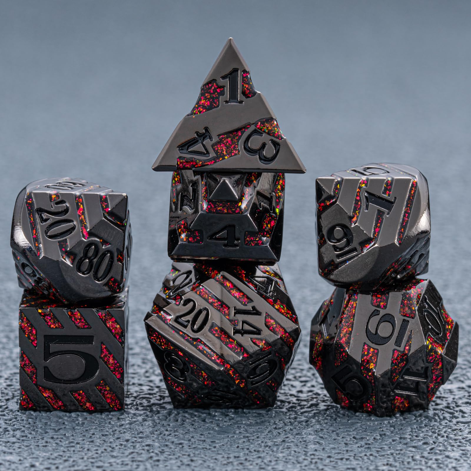 Maywin Decorative Inlay Metal Dice Set 7pcs, Heavy Metal RPG Dice for DND Players and Collectors