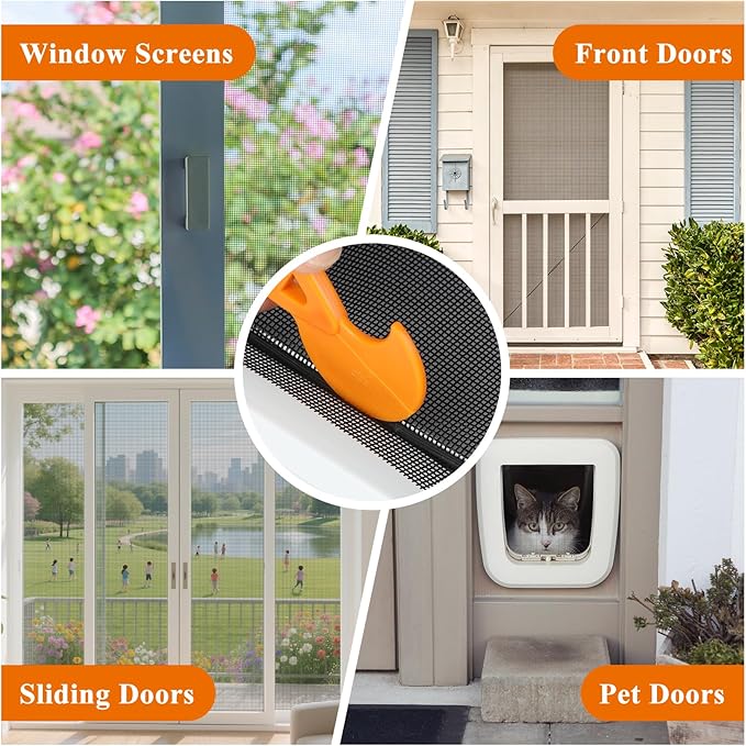 2PACK MAGZO Window&Door Screen Replacement Kit, 48''W x 99''L, with Retainer Spline (Total 65.6 FT) and Press-Fit Roller Tool, Polyester Scratch-Proof, Net Roll Repair for Sliding/House Windows, Black