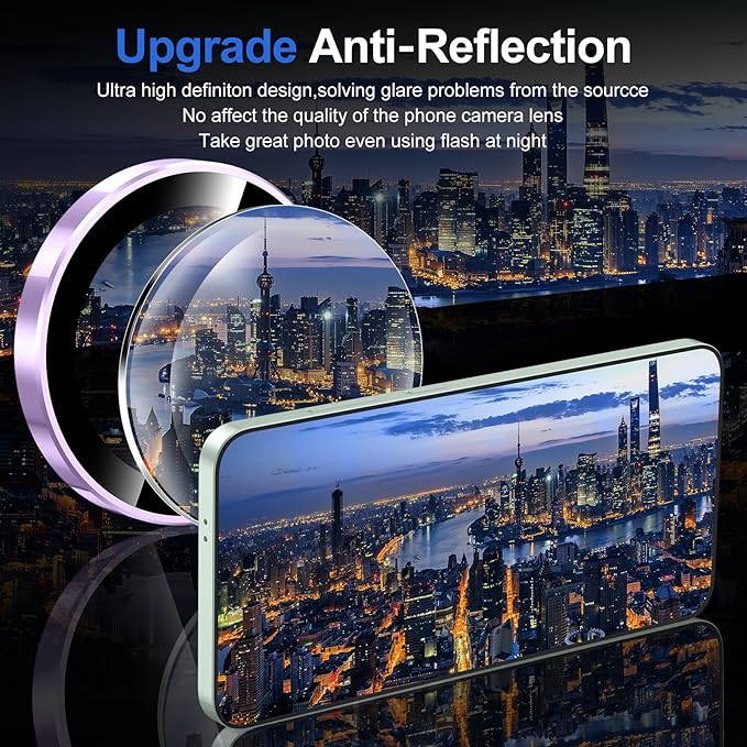 for Samsung Galaxy S25 Camera Lens Protector, Individual Metal Ring Tempered Glass Lens Cover, [Strong Adsorption] Scratch Resistant Ultra-Thin HD Clear Lens Cover, 1 Set-Purple Ring