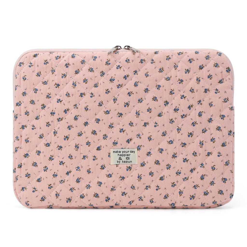 Puffy Laptop Sleeve 13-15.6 Inch Cute Quilted Laptop Protective Case Padded Floral Computer Sleeve for MacBook (A-Dark Pink, 15 Inch)