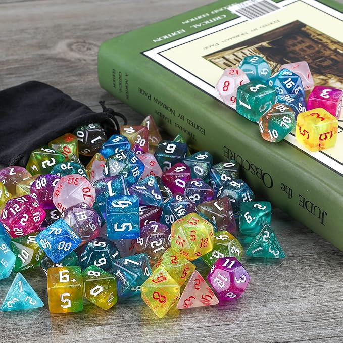 DND Dice Set, Surhugvy 10 X 7 (70 Pieces) Polyhedral Dice Set for Dungeons and Dragons DND RPG MTG Table Games with 10 Pack Black Bags