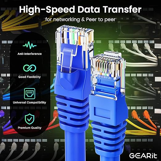 GearIT Cat 6 Ethernet Cable Pack - 20-Pack 0.5 ft Cat6 Ethernet Patch Cables | RJ45 Network Patch Cable, 10 Gbps Snagless Gold-Plated Connectors - Ethernet Cable Cat 6 for PC, TV, Router - Blue