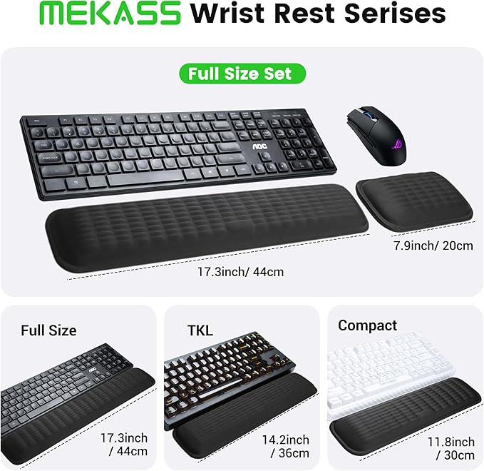 MEKASS Ergonomic Wrist Rest for Keyboard and Mouse, Soft Memory Foam Keyboard Wrist Rest Set with Non-Slip Silicone Base, Easy Typing, Pain Relief, Comfort for Office, Work, Gaming (Green)