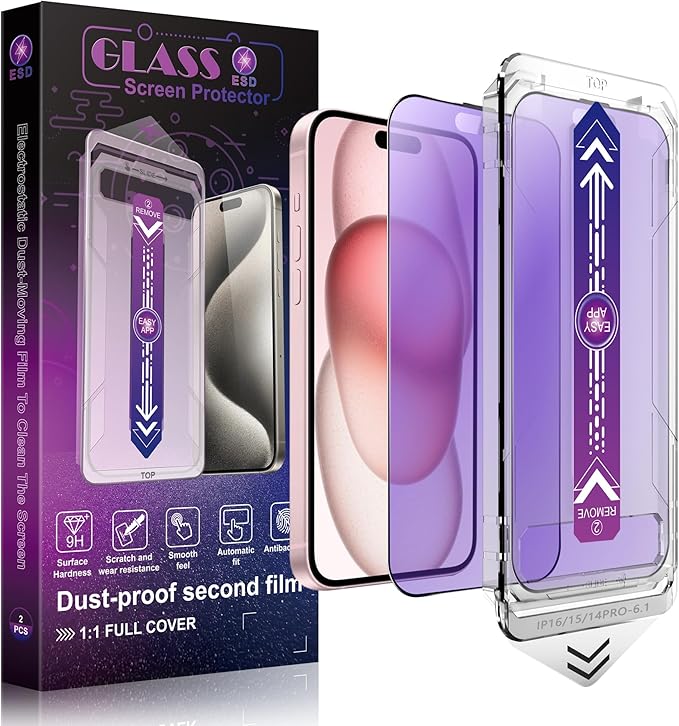 SHANG PIN JIA 2 Pack Screen Protector Tempered Glass for iPhone 15 Pro Max 6.7-Inch Auto Dust Removal, No Bubbles, High Definition Clear, Easy Installation