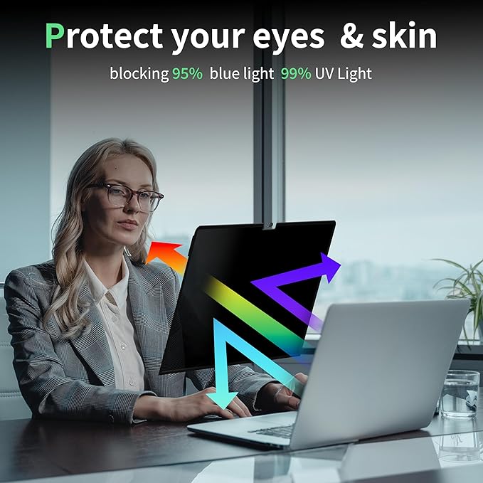 Privacy Screen for MacBook Air 13.6 Inch M2/M3/M4(2022-2025)--A3240/A3113/A2681, Anti Blue Light Glare Filter Removable Computer Protector, Bubble-Free Monitor Shield Black Laptop Film With Camera Cover