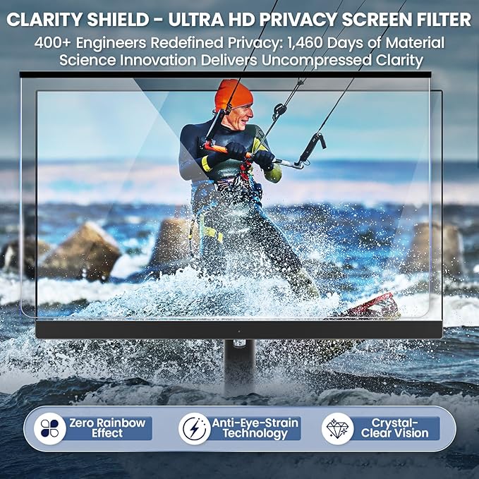 Magnetic Privacy Screen for Frameless Computer Monitor 27 Inch 16:9 Aspect Ratio,Hanging Blue Light Screen Protector Eye Protection Anti-Spy Shield, 27in Removable Privacy Filter