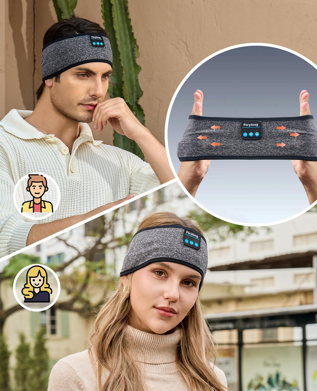 Perytong Sleep Headphones Bluetooth 5.4 Headband - Sleeping Headphones with Ultra-Thin Stereo Speakers for Side Sleepers - Wireless Music Earphones Headband for Sports, Workout, Jogging, Yoga, Travel