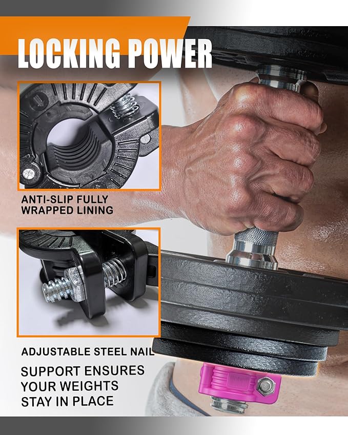 MAXRICH T Barbell Clamp 1 inch Multiple Sizes & Adjustable Weight Clips for Barbell Quick Release Barbell Clips|Barbell Collar Bar Locks for Weight Lifting (ROSE)