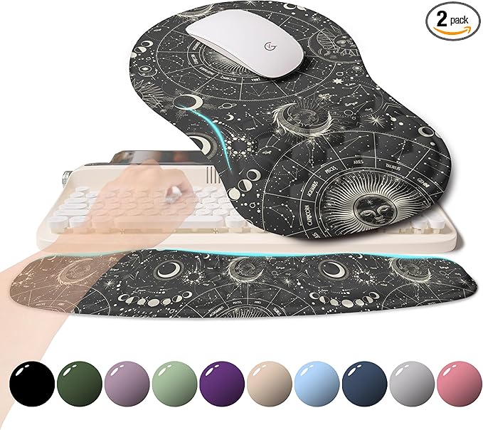 2-in-1 Ergonomic Set, Wave Rise Keyboard Wrist Rest and Massage Bulge Slope Mouse Pad Wrist Support, Cushion Memory Foam Integrated to Relieve Wrist Pain, Constellation