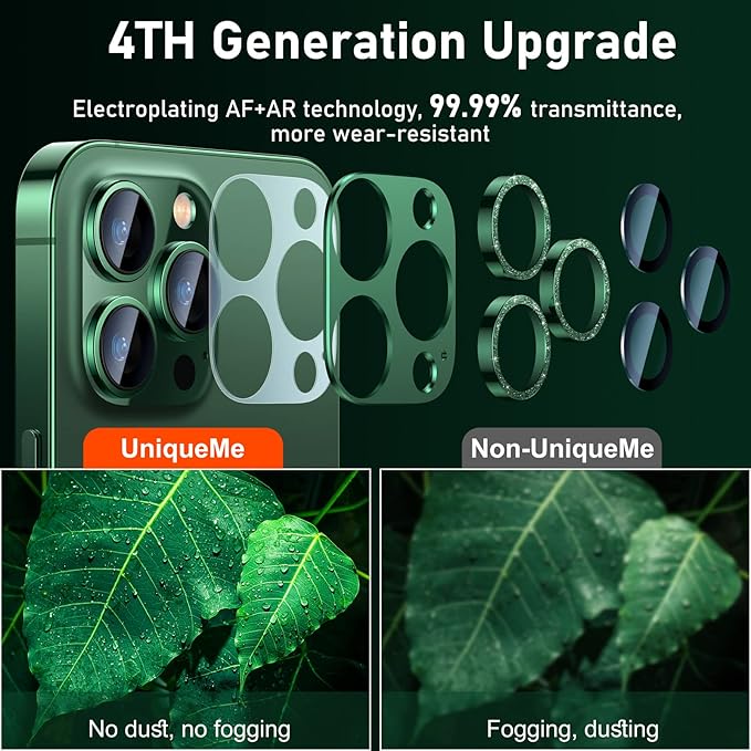 UniqueMe for iPhone 13 Pro/iPhone 13 Pro Max Camera Lens Protector, [Strong Drop Protection] [Not Easy to Fall-off] Metal Ring Tempered Glass Rear Camera Screen Cover - Alpine Green (Bling Circle)
