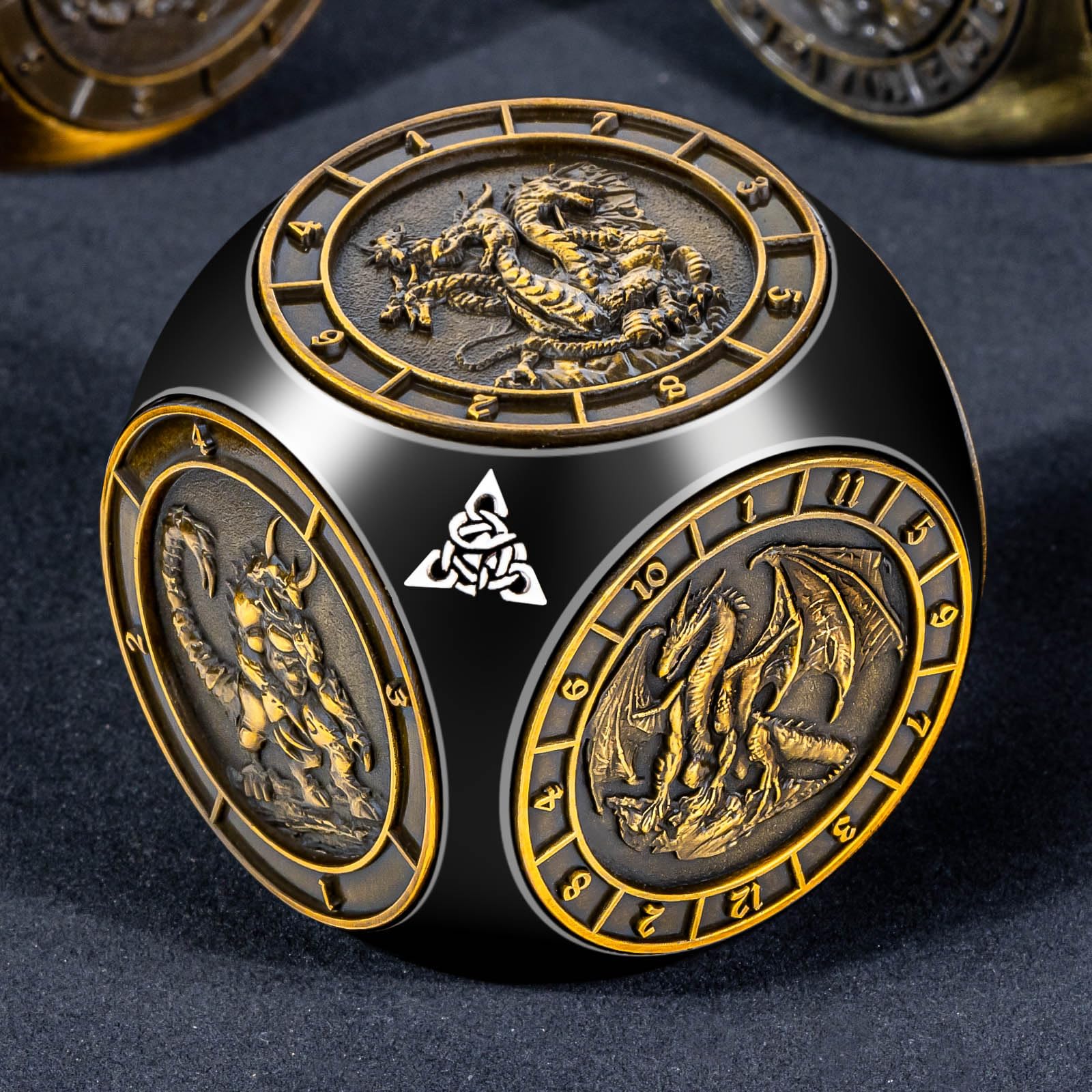 Roycevon 7 in 1 Unique Spinner DND Dice Set D&D, Metal D and D Dice with Gift Box, Dungeons Dragons Role Playing Dice, Black Gold