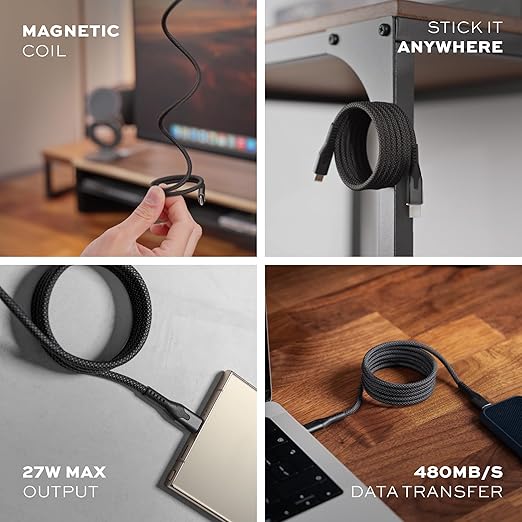 Statik MagStack USB to USB C Cable, A to Type C Charger Fast Charging Phone Charger Cord, On The Go Magnetic Charging Cable for Car, Compatible with iPhone 16 Pro Max, Galaxy S24, 27W 3FT/1M, 3-Pack