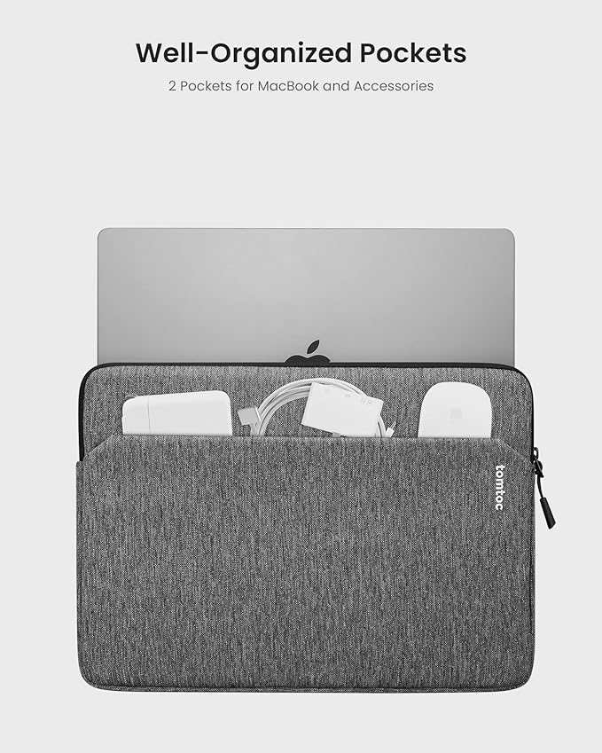 tomtoc Slim Laptop Sleeve Case for 13-inch New MacBook Air M4/A3420 M3/A3113 M2/A2681, M1/A2337 2025-2018, MacBook Pro M2/M1, Water-Resistant Protective Carrying Case with Accessories Pocket