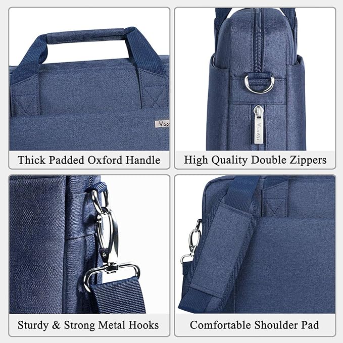 Voova Laptop Bag Case 15 15.6 16 Inch, Computer Sleeve Messenger Bag with Shoulder Strap Expandable Waterproof Business Briefcase for Men Women to Work Travel School, Fit 14-16 Inch Laptop, Blue