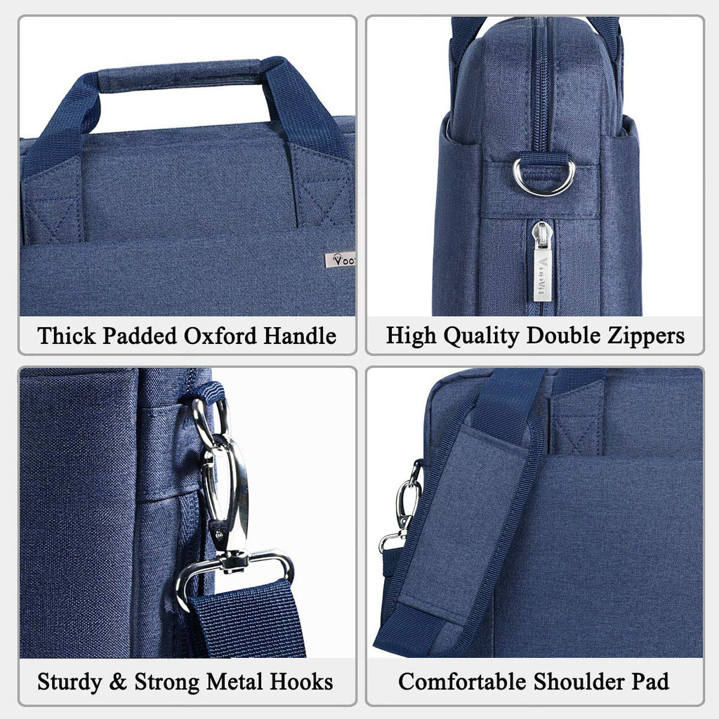 Voova Laptop Bag Case 17 17.3 Inch Computer Sleeve Messenger Bag with Shoulder Strap Expandable Waterproof Large Capacity Business Briefcase for Work Travel Fit 17-18” Laptop, Men Women, Blue