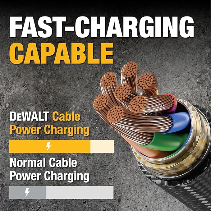 DEWALT Heavy Duty USB to USB C Cable, Jobsite Type C Cable, High Speed USBA to Type-C, Fast Charge USBC Fast Charging Cord for iPhone 16/15 Pro Max, MacBook, iPad, Samsung Galaxy, 10ft (USB2.0, Black)