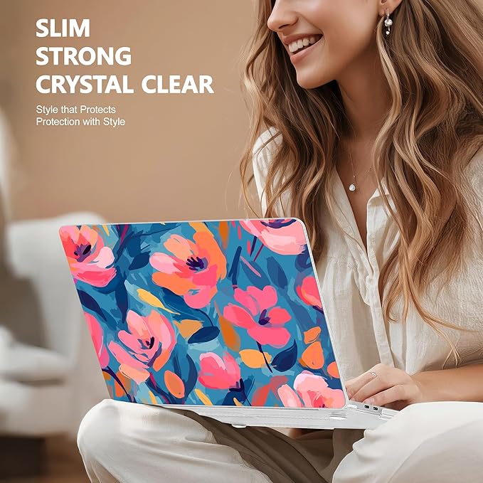 Case for MacBook Pro 13 inch with/Without Touch Bar (2016-2022, M2 A2338 M1 A2289 A2251 A2159 A1989 A1706 A1708), Hard Shell + Keyboard Cover + Dust Plug, Flowers Print