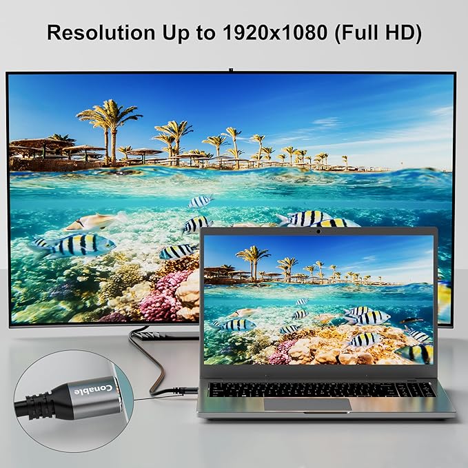 HDMI to VGA Cable 25 FT, Uni-Directional HDMI (Source) to VGA (Display) Cable, Black Male to Male Cord, Gold-plated Connectors, Aluminum Shells, for PC, Desktop, Laptop, Monitor, Projector, HDTV, Xbox