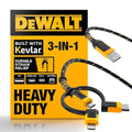 DEWALT Heavy Duty 3 in 1 Multi Charging Cord, 6ft Fast Charger Cord, Multi Charger Adapter with Lightning/Type C/Micro USB Port for iPhones/Samsung Galaxy/PS/Tablets/More
