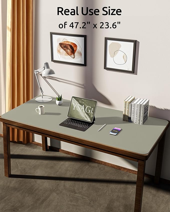 YSAGi Leather Desk Protector, Office Mat, Large Mouse Mat, Non-Slip PU Leather Blotter, Laptop Pad, Waterproof Writing Pad for Office and Home (Sage Green, 47.2" x 23.21")