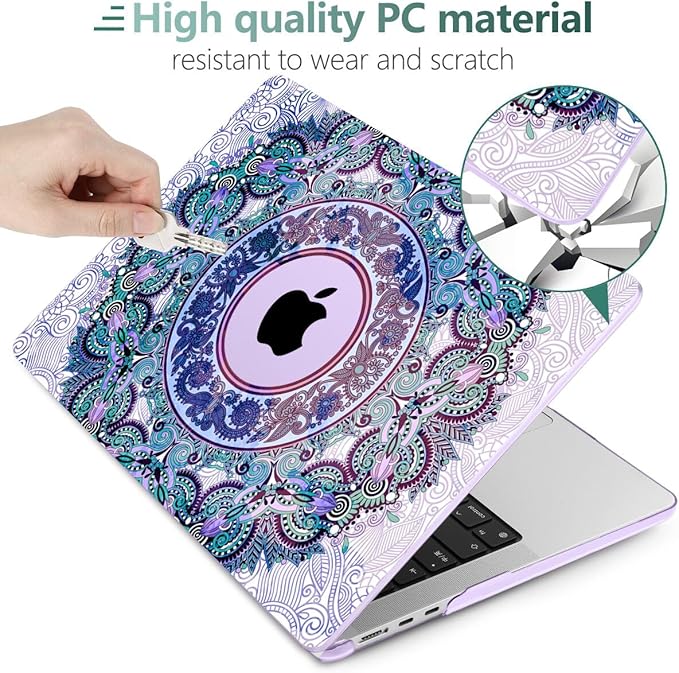 TWOLSKOO Compatible with M4 MacBook Air 15 inch Case 2025-2023 Released Model M4 A3241 M3 A3114 M2 A2941, Plastic Hard Shell & Screen Protector & Keyboard Cover & Trackpad Film, Purple Mandala