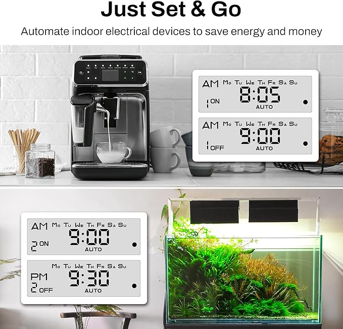 BN-LINK 7-Day Heavy Duty Digital Programmable Timer, 120V, 60Hz, Dual Outlet forLight, ETL Listed (2-Pack)