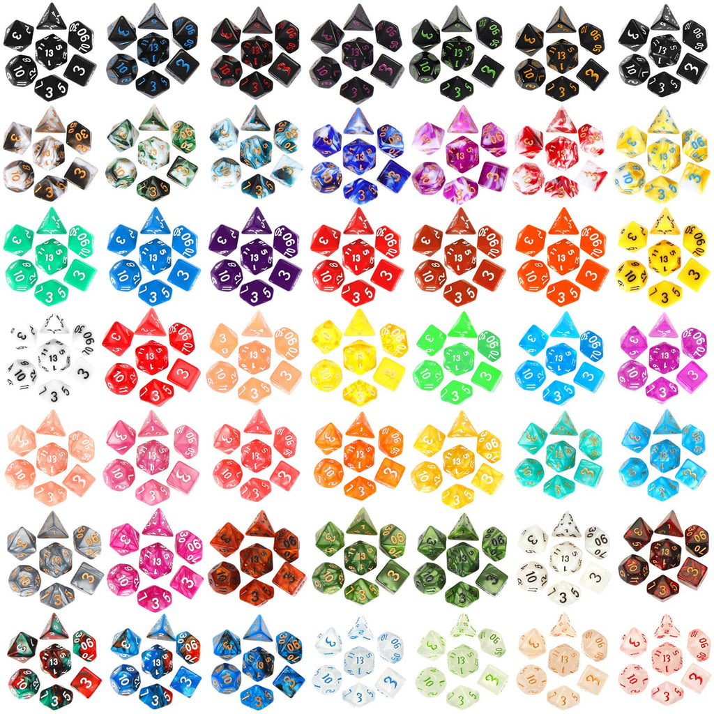 Yilloog 350 Pcs Dice Sets Bulk with Drawstring Bag Polyhedral Dice Sets Multi Role Playing Table Game D4 D6 D8 D10 D% D12 D20 (Mixed Style)