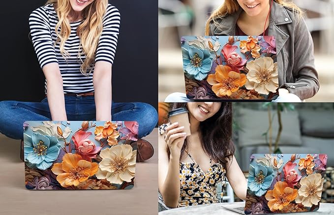 CISSOOK Compatible with MacBook Air 13 inch Case 2021 2020-2018 Release M1 A2337 A2179 A1932, Flower Hard Shell Case with Keyboard Cover for MacBook Air 13 Inch with Touch ID, Silk Flowers