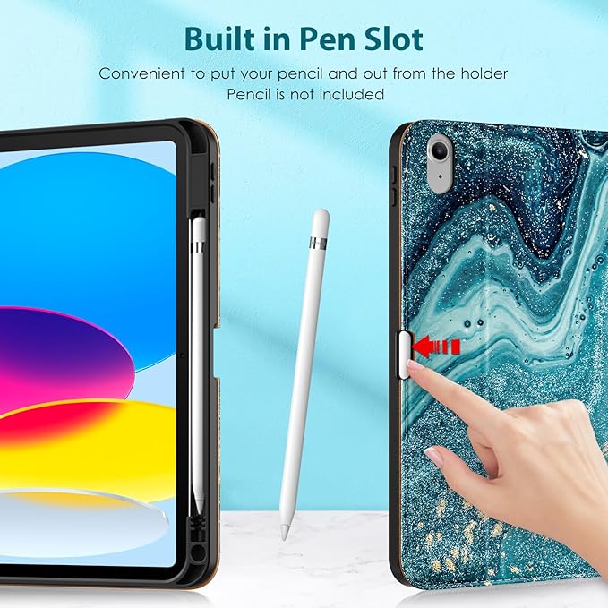 DTTO for iPad 11th (A16)/ 10th Generation Case with Keyboard (2025/2022), 7 Colors Backlit Wireless Detachable Keyboard Leather Folio Cover with Pencil Holder & Pocket, Sandy Wave