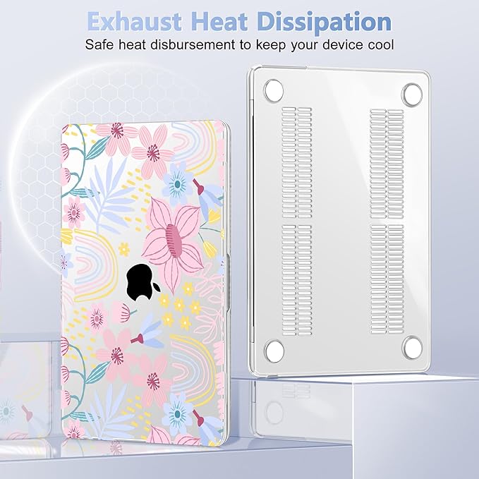 Case for MacBook Air 15 Inch 2025 2024 2023 Release M4 A3241 M3 A3114 M2 A2941, Hard Shell with Screen Protector & Keyboard Cover, Compatible with Touch ID, Florals