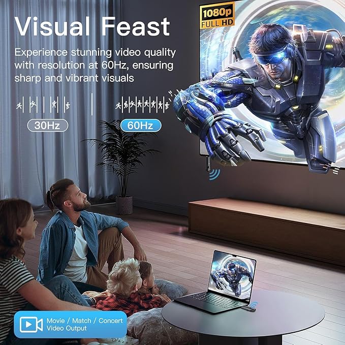 2025 Upgraded Wireless HDMI Transmitter and Receiver 4K, Portable Wireless HDMI Extender Kit 100FT, 2.4G/5G Plug & Play, Streaming from Laptop/PC/TV Box/Camera to Monitor/Projector/HDTV (Black)