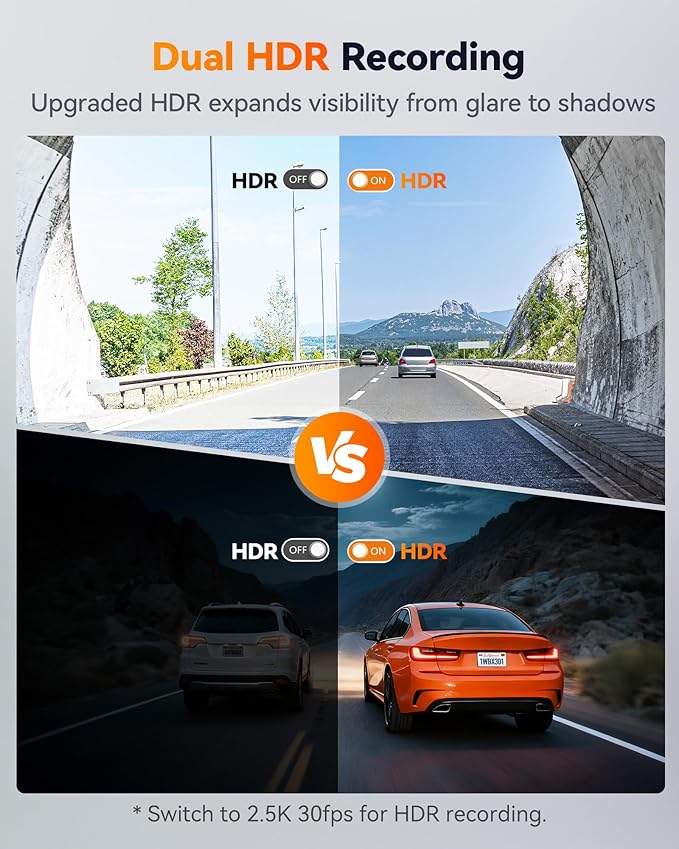 WOLFBOX X3 2.5K 1440P 60FPS Dash Camera, STARVIS 2 IMX675 with ADAS, 1440P+1080P Dual Dashcam Front and Rear Camera with Built-in 5.8GHz WiFi & GPS, 64GB Card, Touch Screen, G-Sensor, Loop Recording