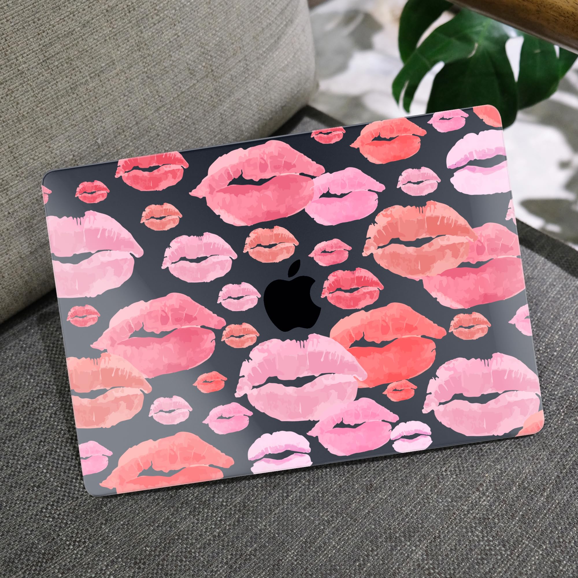 MEEgoodo for MacBook Air 13.3 inch Case 2021 2020 2019 2018 A2337 M1 A2179 A1932, Laptop Shell for MacBook Air M1 with Keyboard Webcam Cover & Trackpad Film & Type C Adapter,Red & Pink Lips